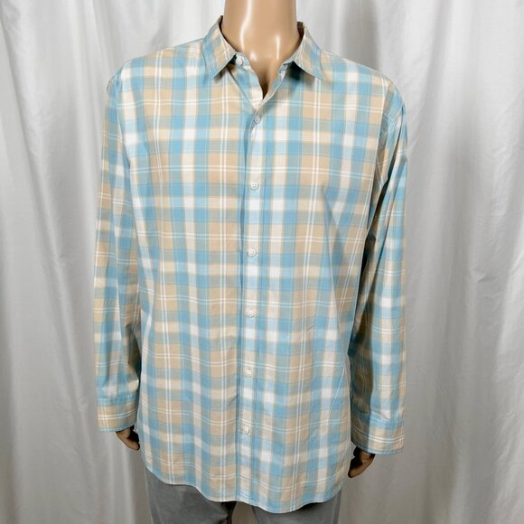 Bixby Nomad Men's XXL Blue/Beige Plaid Slim Fit Long Sleeve Button-Up Shirt - Picture 1 of 7